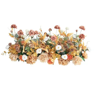 Customized T Stage White Gold Aisle Flower Runner Rug Artificial Floor Flower Runner for Party Backdrop Decorations