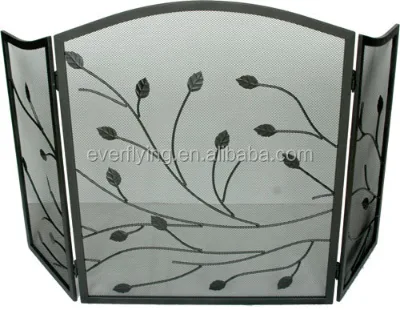 3-Panel Black Metal Mesh Fireplace Screen Freestanding Modern Living Room Decor