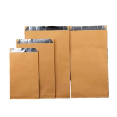 Stock Hamburger Classic Flexo Printed Recyclable Biodegradable Food Grade Gusseted Kraft Paper Bag Lined Shoulder Handle