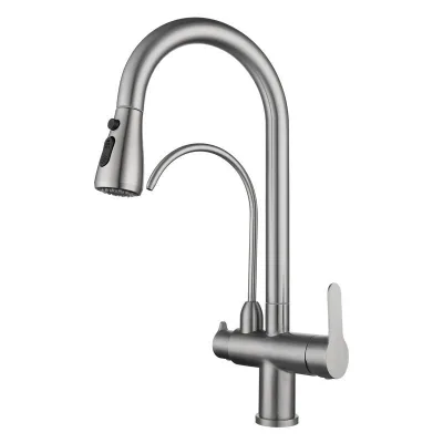 Modern 304 Stainless Steel Three-In-One Faucet Pull-Out Kitchen Faucet Water Purification Direct Drinking 3-in-1 Water Faucet