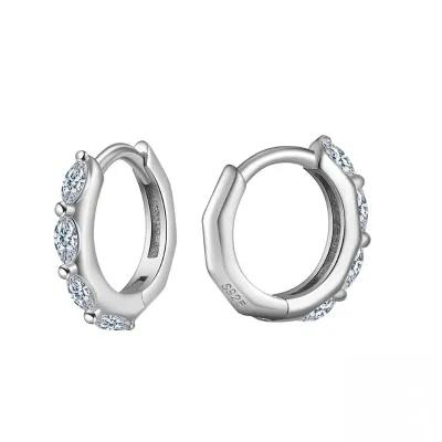Fashion 8A Zirconia Half Eternity White Gold Hoop Earrings for Her Eternity 925 Silver Earrings Women Men Jewelry Gift Wholesale