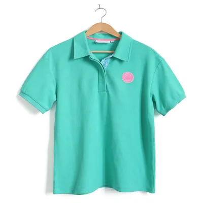 Hot Selling Factory LOW MOQ High Quality Summer Simple and Versatile Style Vibrant Light Blue Smiling Face Embroidery Mens Polo