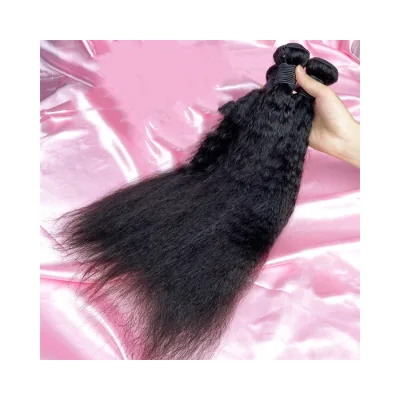 100% Natural Black Human Hair Extensions Yaki Straight Machine Made Weft for Women's Styling