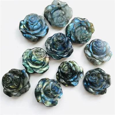 Natural Healing Rose Quartz Crystal Labradorite Rose Flower Crystal Rose Quartz Hand Carved Flower for Gifts
