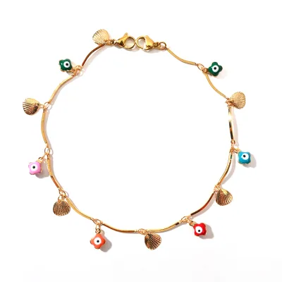 Personality Trend Beach Style Stainless Steel Anklet Cherry Starfish Shell Charm Anklets for Women