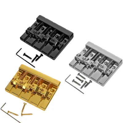 Electric Bass Guitar Bridge Zinc Alloy Polished Finish 5 Hole Straight Stringing Board Silver Black Gold