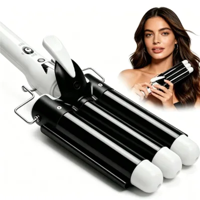 Triple Iron Portable USB LCD Electric Curling Iron with Adjustable Heat for Wavy Hair-Home & Hotel Use