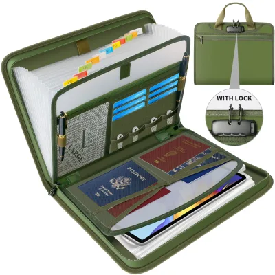 13 Pockets Expanding Fireproof Accordion File Pockets with Comfortable Handle and Combination Lock for Home Office Business