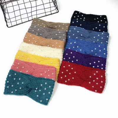 Bow Hair Band for Women Girls Handmade Elastic Knitting Pearl Headband Scrunchies Turban Pearl Hair Accessories