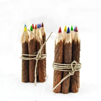 Novelty Eco Wooden Tree Bark Custom Logo Colored Pencils Bulk Set Twig Rustic for Special Gifts