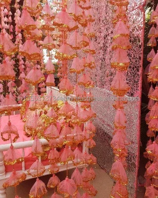 Multicolor Handmade Gota Net Hanging Bunches 5ft Customizable Wedding Party Backdrop Decoration