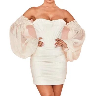 Woman Dress Manufacturer Custom Fashion Satin Gothic Corset Long Sleeve Party Club Sexy Bodycon Short Mini Dress for Women