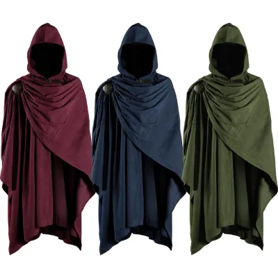 Men Halloween Medieval Death Knight 100cm Hooded Corduroy Hooded Cloak Cape