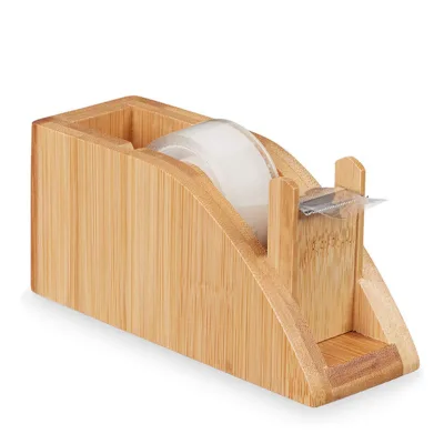 Table top storage box bamboo tablecloth tape dispenser for 25 mm reel tape pulling edge