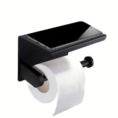 WEKIS Homebasics WC Papier Rolhouder Met Plankje and Tra Wet Black Toilet Paper Holder With Built in Shelf Without Drilling