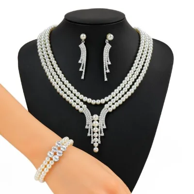 Europe and the United States selling retro bride necklace French wedding accessories oval pearl necklace earrings set.