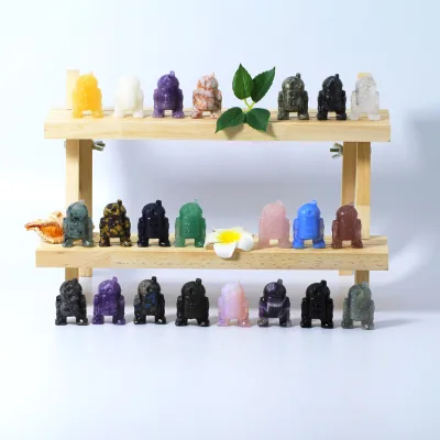 Hot Sale Natural Rose Quartz Robot Carving Healing Stones Mixed Amethyst Robot Carving for DIY Gifts