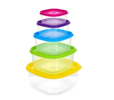 5Pcs Food Storage Containers With Colourful Lid Plastic Transparent Stackable Fridge Organizer Home and Kitchen Accessories