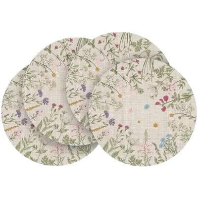 Artoid Mode Floral Vinyl Placemats Set of 4 14-Inch Round Washable Non-Slip Plastic PVC for Party Kitchen Dining Decor