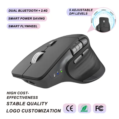 Wireless Mouse, Ergonomic Rechargeable Silent Mouse with Multi-Device, Adjustable DPI, Flying Scroll & Thumb Wheel