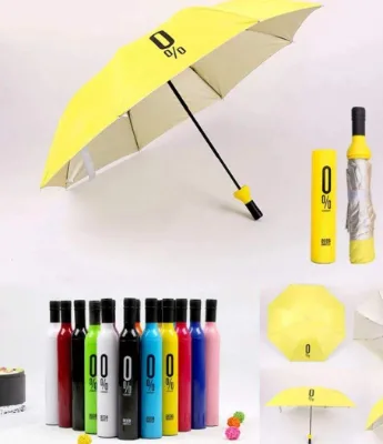 Hot Sales Custom Printing Logo Wine Shape Bottle Umbrella Folding Advertising Business Gift Umbrella