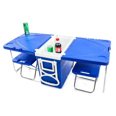 BADU 28L Best Selling Function Rolling Cooler Cart Box Picnic Camping Outdoor Folding Cooler W/ Table and Chair