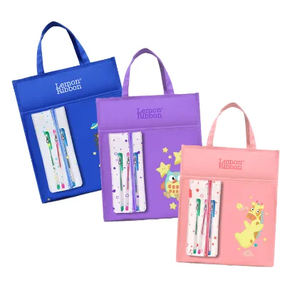 2023 Lemon Ribbon Custom Designed Made Student Handbag Tarpaulin File Art Zipper Cloth Tutorial Cotton Tote Bag School Bag
