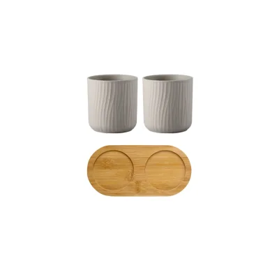 Wholesale Modern Ceramic Two Piece Sets Cup with Bamboo Tray Eco-Friendly Home & Restaurant Use