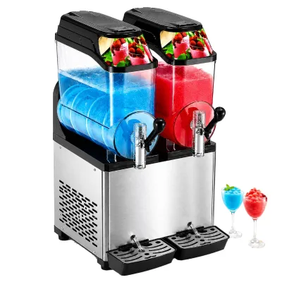 12L*2 Commercial Grade Double Tank Slush Machine Frozen Slush Dispenser Plug Powered Built-In Installation Electric