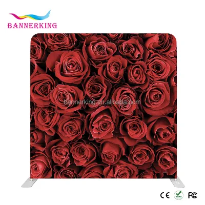 Bannerking Dark Red Rose Floral Wedding Straight Backdrop Party Background Warp Knitted Stretch Fabric Easy Install Decoration