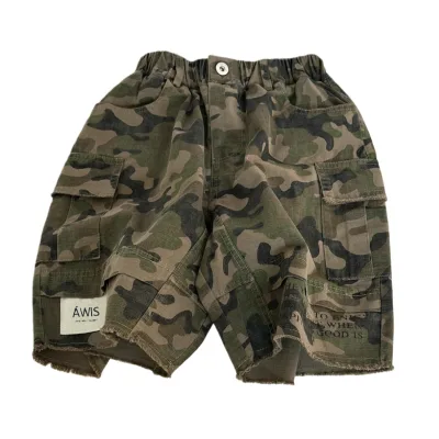 2026 Spring/Summer New Children's Clothing Kids' Handsome Shorts Boy's Trendy Cotton Mid-waist PU Coated Loose Camouflage