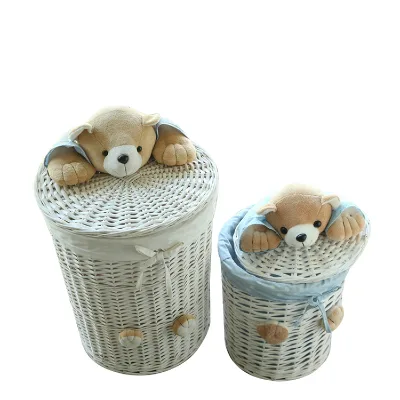 Rustic Wicker Laundry Basket with Toy Bear Children's Lid Qingdao Customized Carton/Bag 200 Sets for Kitchen Use
