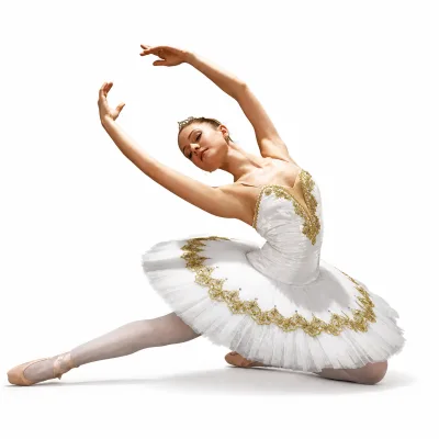 Dance Women Professional Ballet Tutu Dress White Classical Performance Costume Gold Embroidery Dance Stage Dancewear