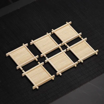Bamboo Teacup Coasters Kung Fu Tea Cup Mat Set Boho Square Drinks Coaster Bamboo Mug Pads for Home