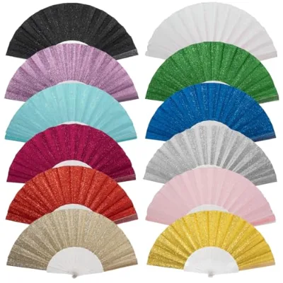 Durable Folding Handheld Glitter Transparent Fans-Wedding Church Festival Tea Party EDM Party Supplies