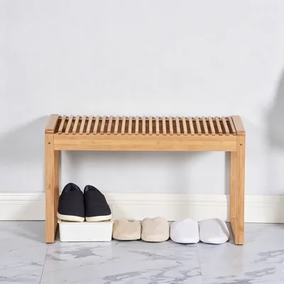 Simple Bamboo Entrance Door Shoe-Changing Bench for Living Room and Entryway Multifunction Storage Stool