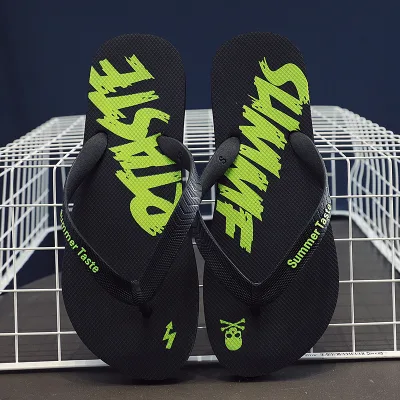 2025 Men's Summer Printed Flip-Flops Trendy Casual Non-Slip Wear-Resistant Beach Sandals Outdoor Thick-Soled Beach Slippers
