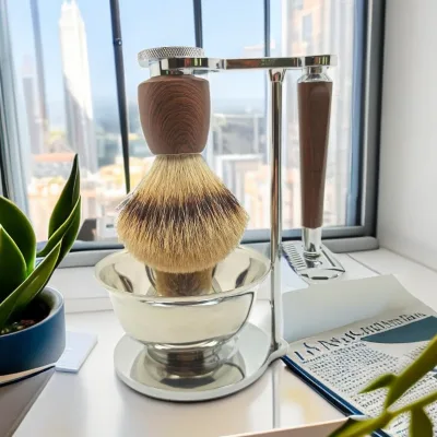 Factory Direct Sale Shaving Brush Set Mens Beard Shaving Kit Synthetic Hair Resin Handle Customized Color & Logo Private Label