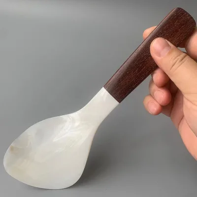 Custom Logo Natural Wooden Handle and Shell Seashell Spoon Rice Spoon for Home Kitchen