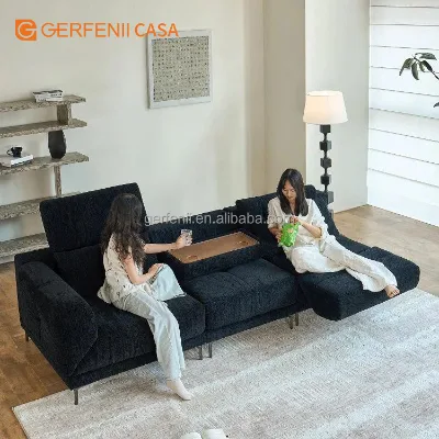 One Seat Square Universal Sofa Modern Simple Design Adjustable Multifunctional Chenille Fabric Living Room Hotel Villa Black