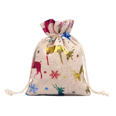 Hot-Selling Christmas Linen Bag Set Diy Countdown Drawstring Decoration Christmas Gift Candy Bag
