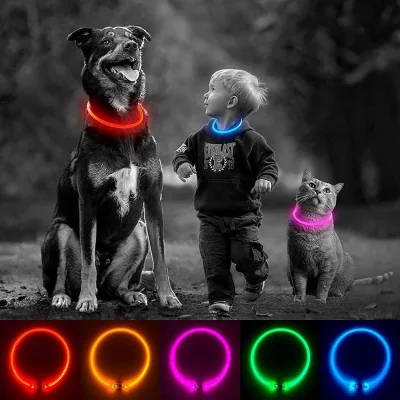 USB Charging LED Light-Up Adjustable Silicone Dog Collar with Night Safety LED Luminous Glowing Flashing Light Pet Accessories