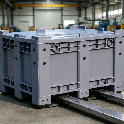 Large Solid Plastic Pallet Box Forklift Accessible Reusable Bulk Container for Factory Material Circulation