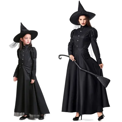 Halloween Costume Stage Show Adult Cosplay Black Witch Play Parent-child Costume Magician Dress Y2k S-XL