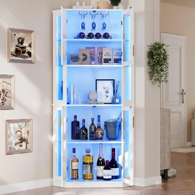 Modern Luxury Glass Door Showcase Cabinet LED Lighting Lock Durable Wood Construction for Hotel Home Use Customizable Storage