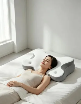 Triple-Hole Design Dual-Height Butterfly Memory Foam Neck Pillow, Cool and Breathable Fabric, Ergonomic Design