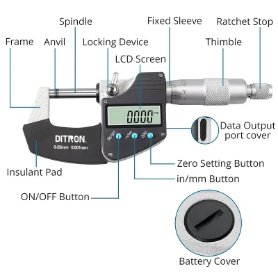 Digital Outside Micrometer 0-25 Mm/25mm-50mm Thickness Gauge Caliper Measuring Tools