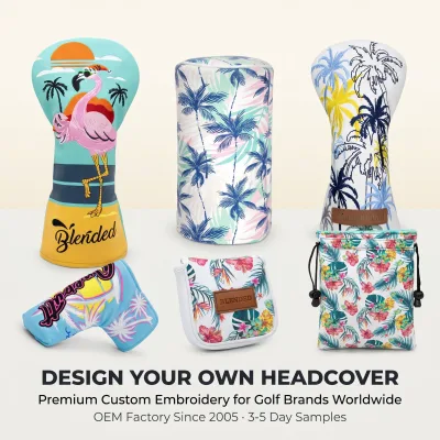 Eco Golf Headcover Pu Leather Natural Fiber Waterproof Driver Putter Custom Brand Logo OEM Factory Sustainable Packaging