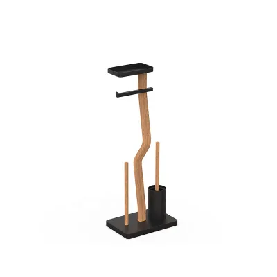 Bathroom Iron Powder Coating Toilet Brush With Paper Roll Holder Toilet Paper Roll & Brush Holder With Heavy Cement Bottom
