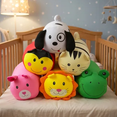 Cute Cartoon Animal Cylinder Pillows Microbeads Filled Travel Pillows for Nap Soft Kids Plush Roll Pillow for Bed Car Airplane